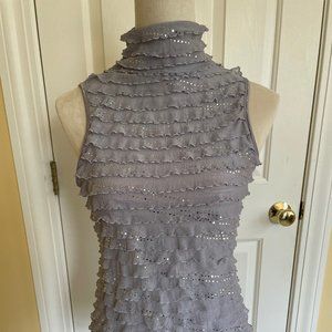 23rd STREET grey silver sequin holiday fun flirty shirt